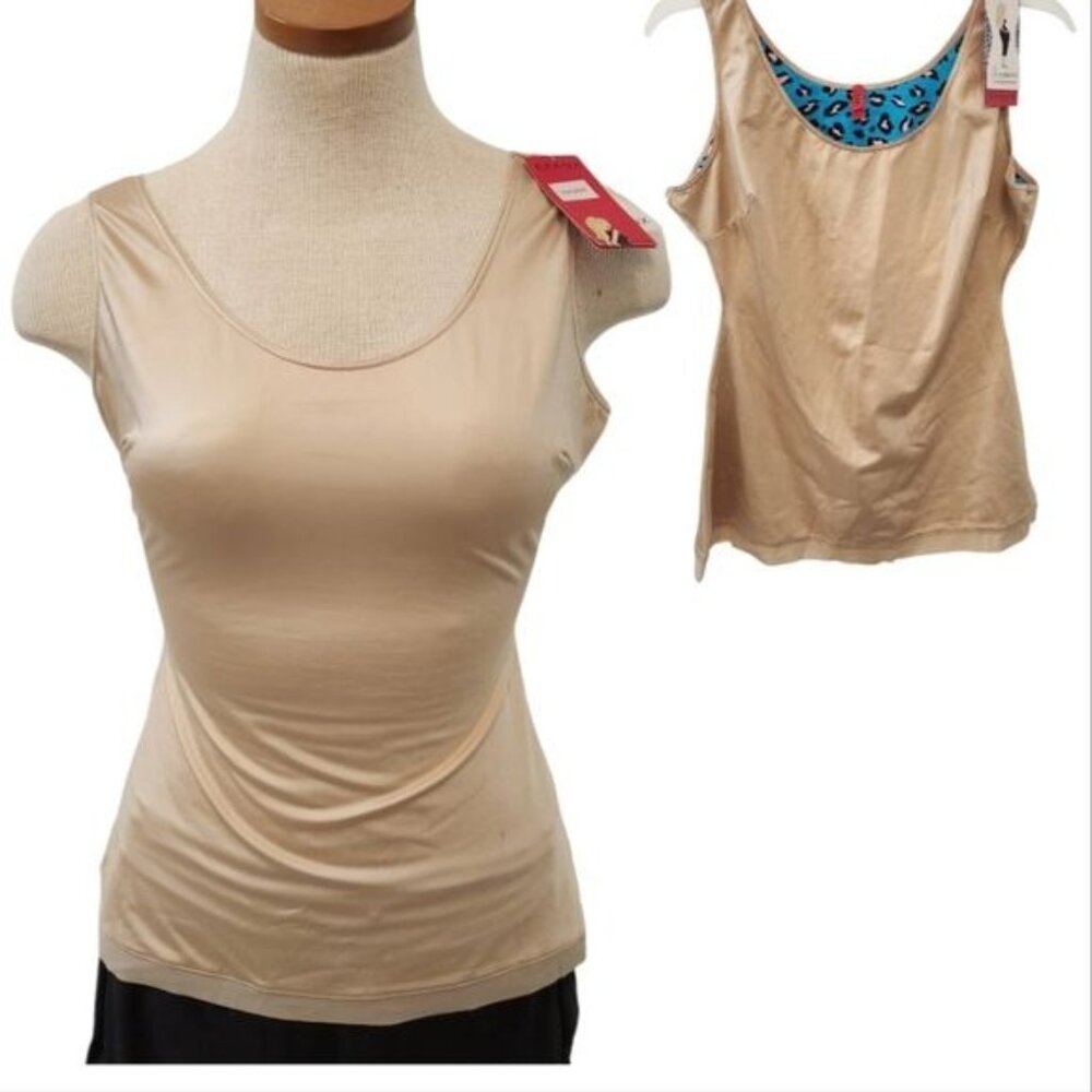 Spanx Shapewear Top Gold with Interior Blue Cheetah Print Size 1X